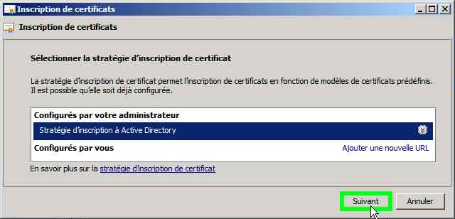 Stratégie d'inscription à Active Directory