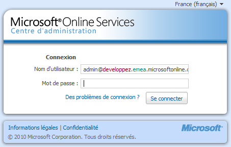 Connexion avec le compte d'administration