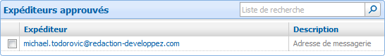 Liste d'approbation d'expéditeurs
